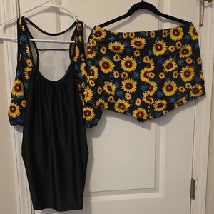 Sunflower Print Dress and Shorts Set
